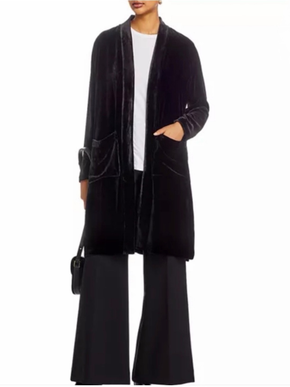Eileen Fisher Black Velvet Open-Front Duster Long Jacket XS